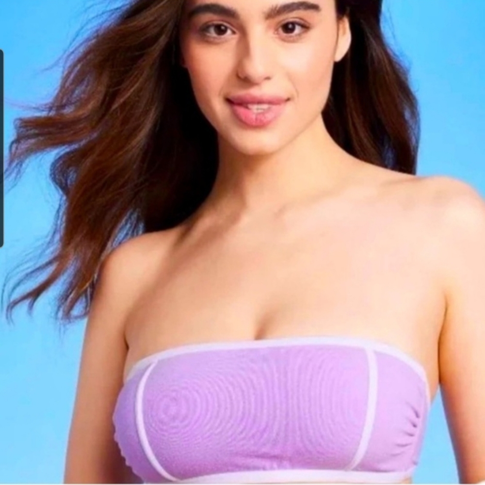 Women's Lavender Kona Sol Terry Textured Bandeau W/Binding Bikini Top Size 2X